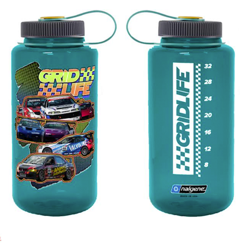 Teal GRIDLIFE Race Day 32 oz. Nalgene water bottle against white background