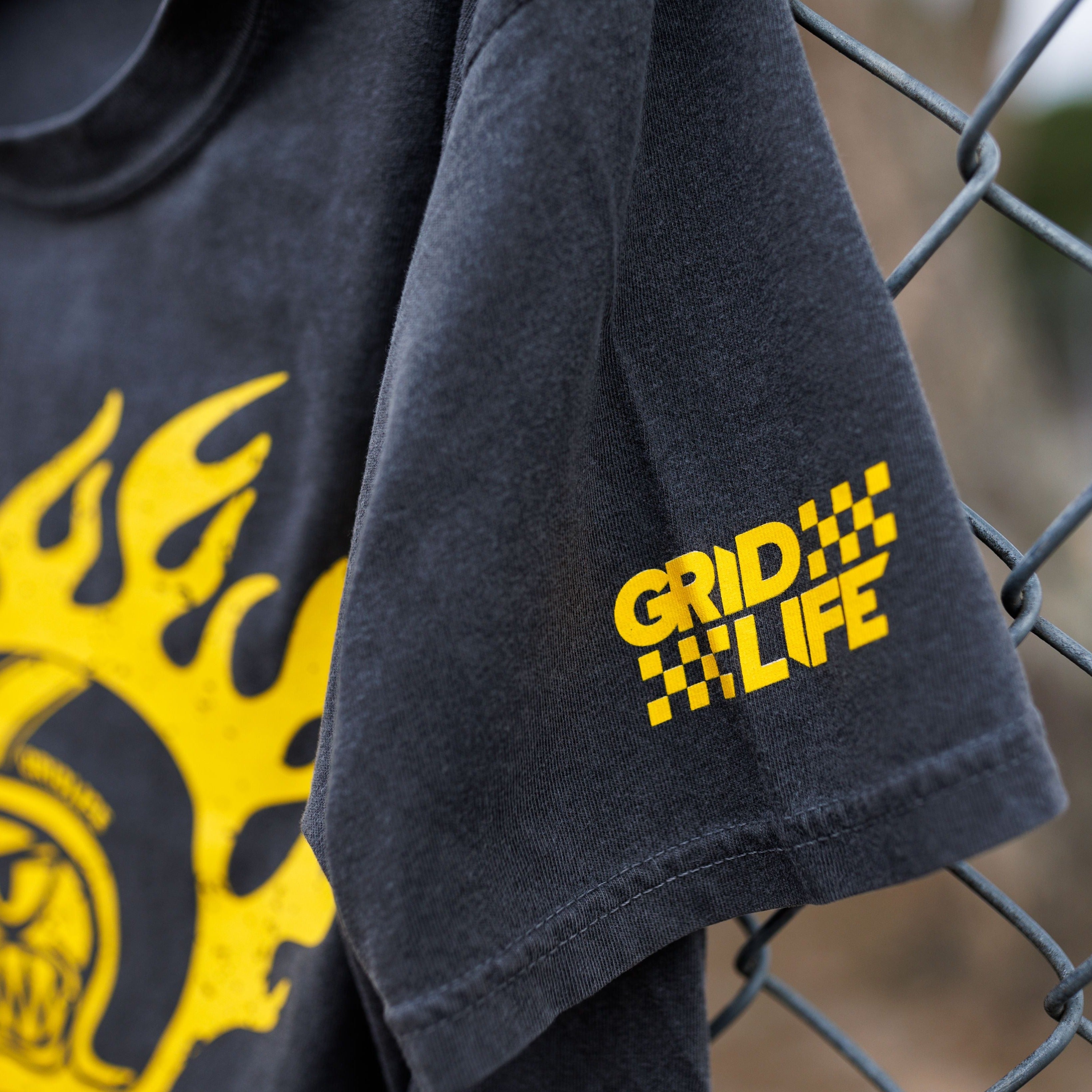 Close up shot of the sleeve on the GRIDLIFE Track Rat t-shirt 